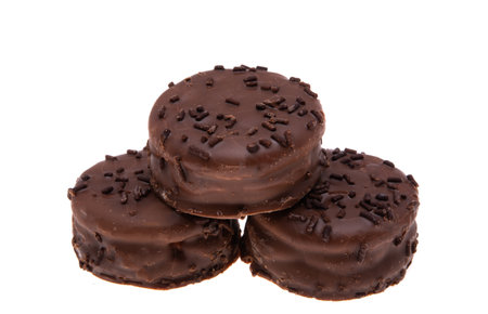 cookies in chocolate glaze isolated on white backgroundの写真素材