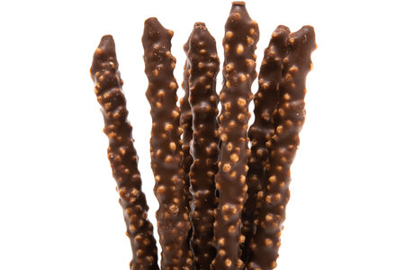 sticks in chocolate glaze isolated on white backgroundの写真素材