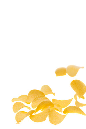 potato chips isolated on white backgroundの写真素材