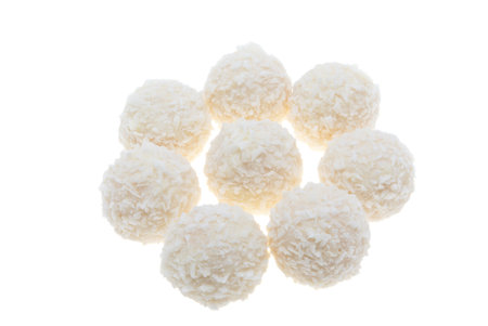 truffle in coconut flakes isolated on white backgroundの写真素材