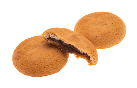cookies with chocolate cream isolated on white backgroundの写真素材