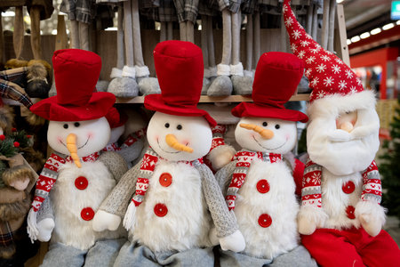 christmas toys snowmen in storeの写真素材