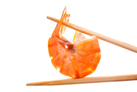 boiled shrimp isolated on white backgroundの写真素材