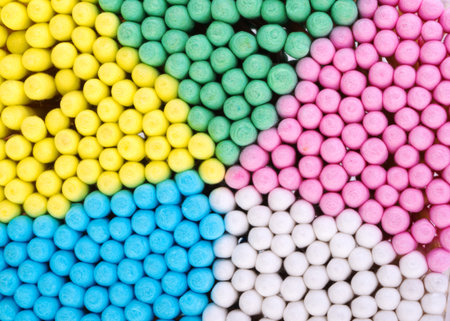 colored cotton swabs close upの写真素材