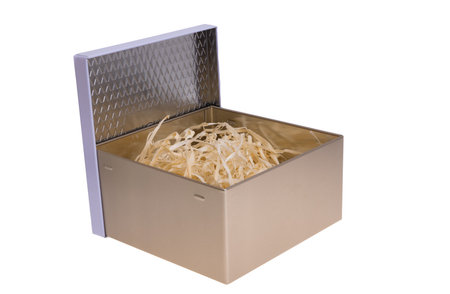 gift metal box isolated on white backgroundの写真素材