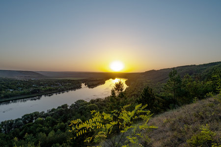 the Dniester River on the Moldovan-Ukrainian borderの写真素材