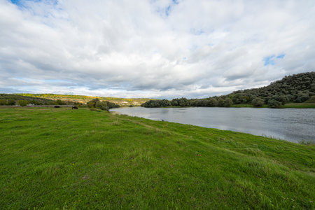 Landscape of the Dniester river in autumn day