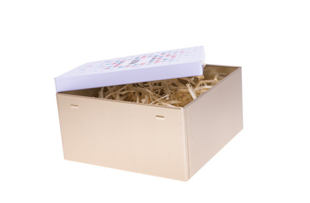 Metal gift box isolated on white backgroundの写真素材