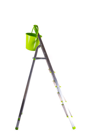 ladder with bucket isolated on white backgroundの写真素材