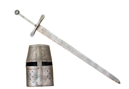 vintage knight weapon isolated on white backgroundの写真素材