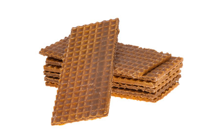 waffles with toffee isolated on white backgroundの写真素材