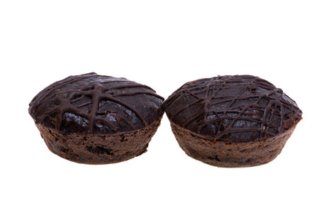 chocolate brownie on white backgroundの写真素材