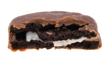 cookies in chocolate glaze isolated on white backgroundの写真素材