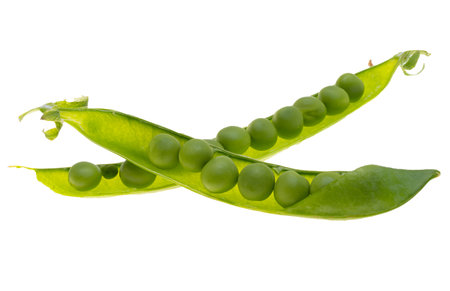 green young peas isolated on white backgroundの素材