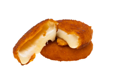 deep fried breaded cheese isolated on white backgroundの素材