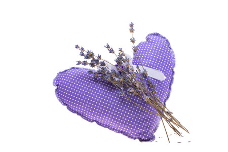 lavender heart with dry lavender isolated on white backgroundの写真素材