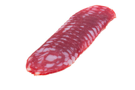 sliced sausage isolated on white backgroundの写真素材