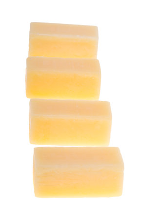 pieces of cheese isolated on a white backgroundの写真素材