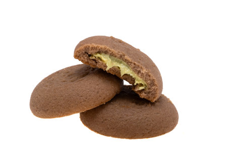 cookies with hazelnut cream isolated on white backgroundの写真素材