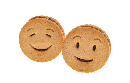 cookie smiley isolated on white backgroundの写真素材