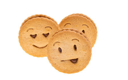 cookie smiley isolated on white backgroundの写真素材