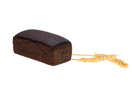 black bread isolated on white backgroundの写真素材
