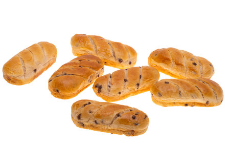 chocolate chip buns on white backgroundの写真素材
