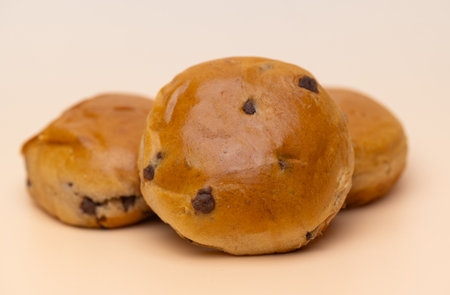buns with chocolate drops close-upの写真素材
