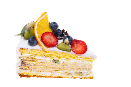 sponge cake isolated on white backgroundの写真素材