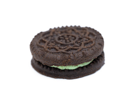 chocolate double cookies isolated on white backgroundの写真素材