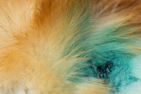 treated wounds on a dog close-upの写真素材