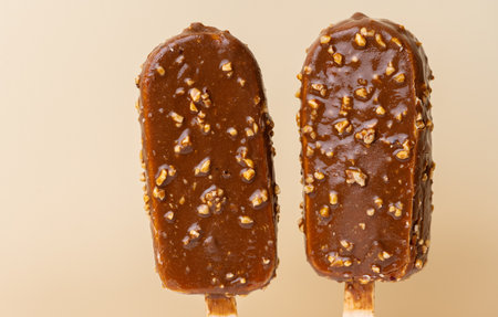 chocolate ice cream on a stick close upの写真素材