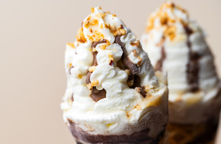 ice cream in a cone close-up on a colored background