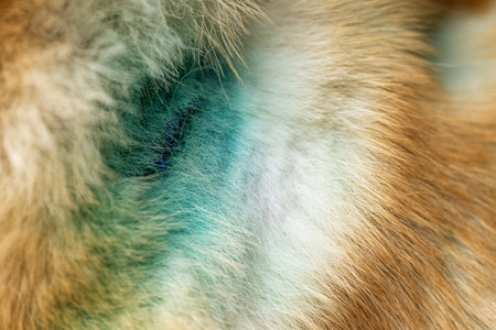 treated wounds on a dog close-up