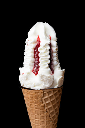 ice cream in a waffle cone on a white backgroundの写真素材