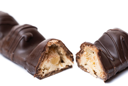 chocolate bar with nut isolated on white backgroundの写真素材