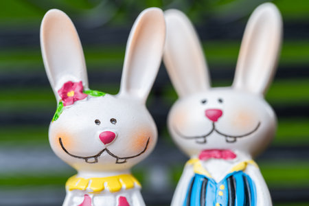 Close-up photo of happy Easter bunniesの写真素材