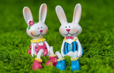 Close-up photo of happy Easter bunnies
