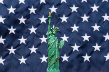 american flag video with statue of liberty close upの写真素材