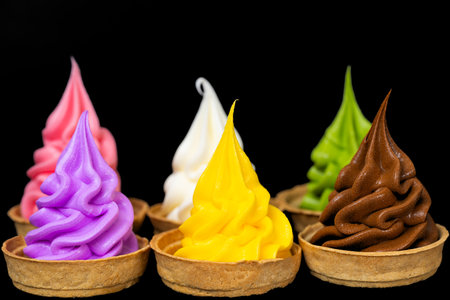 Ice cream isolated on a black backgroundの写真素材