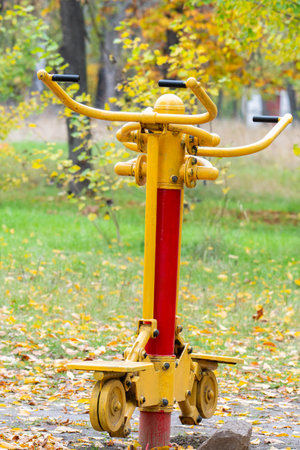 Outdoor exercise equipment for autumn sportsの写真素材