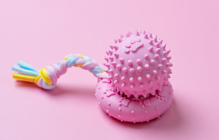 dog toys on a pink background