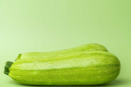 green zucchini on a light green backgroundの写真素材