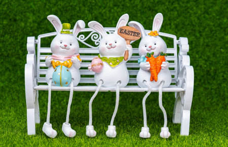 beautiful Easter decoration with bunnies and eggs.の写真素材