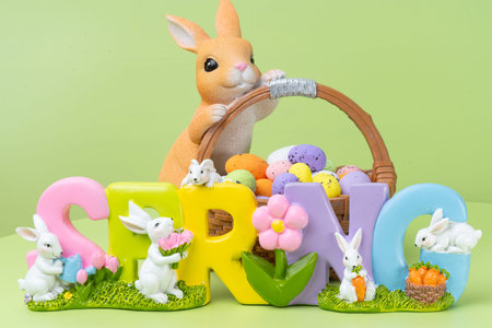 Easter photo with a bunny and eggs on a background