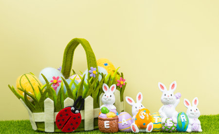 Easter photo with a bunny and eggs on a background