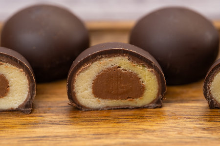 Chocolate candies with nuts close-upの写真素材