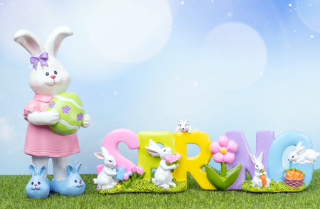 Easter photo with a bunny and eggs on a background