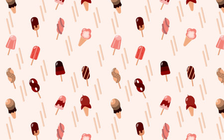 Ice Cream Pattern Summer Dessert,Stick,Waffle Cupのイラスト素材