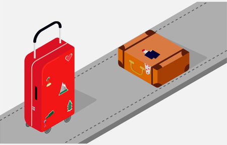 Multicolor luggage,suitcase,travel bags isometri.Travel and tourism concept.のイラスト素材